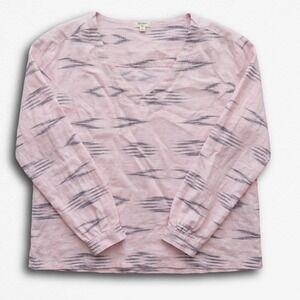 Dylan Pink Ikat Print Linen Blend V-Neck Blouse Long Sleeve Top Large